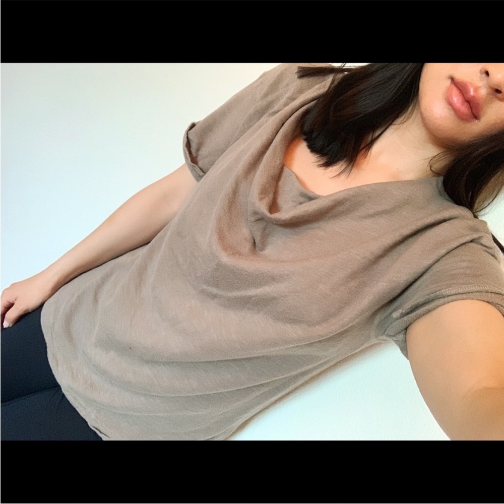 Standard James Perse Neutral Slubbed Cowl Neck Rolled Sleeve Top